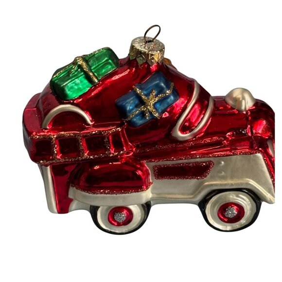 Crown Reflections 1998 Blown Glass Fire Truck Ornament With Gifts In Original Bo - Picture 4 of 7